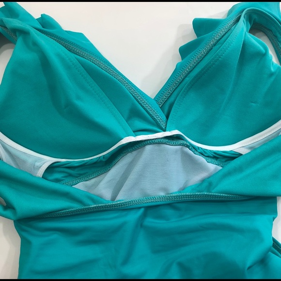 Lauren Ralph Lauren Swimsuit 8 Aqua Blue Surplice - Picture 5 of 6